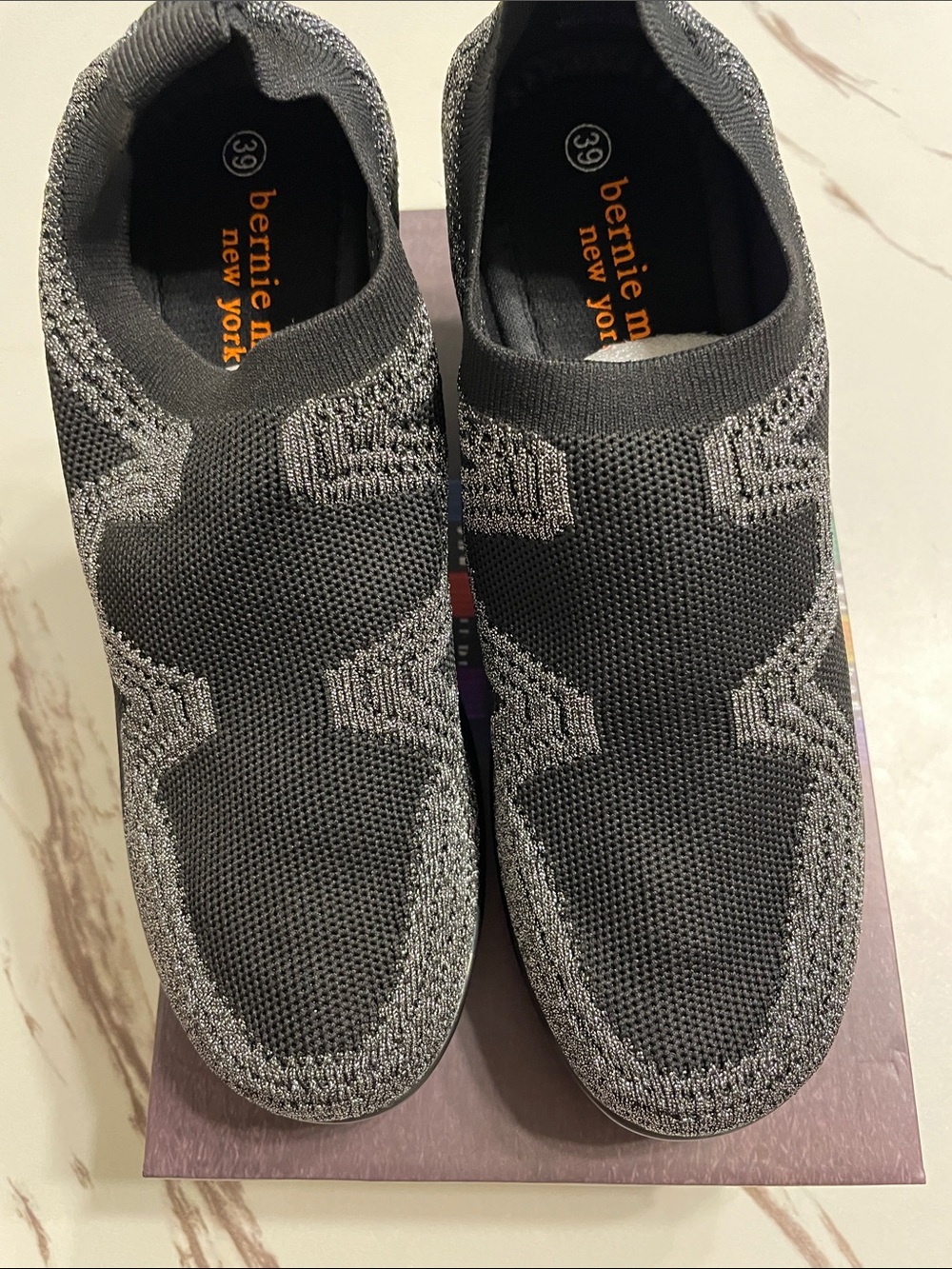 bernie mev. Women Charcoal Knit Slip-On heal Sneakers